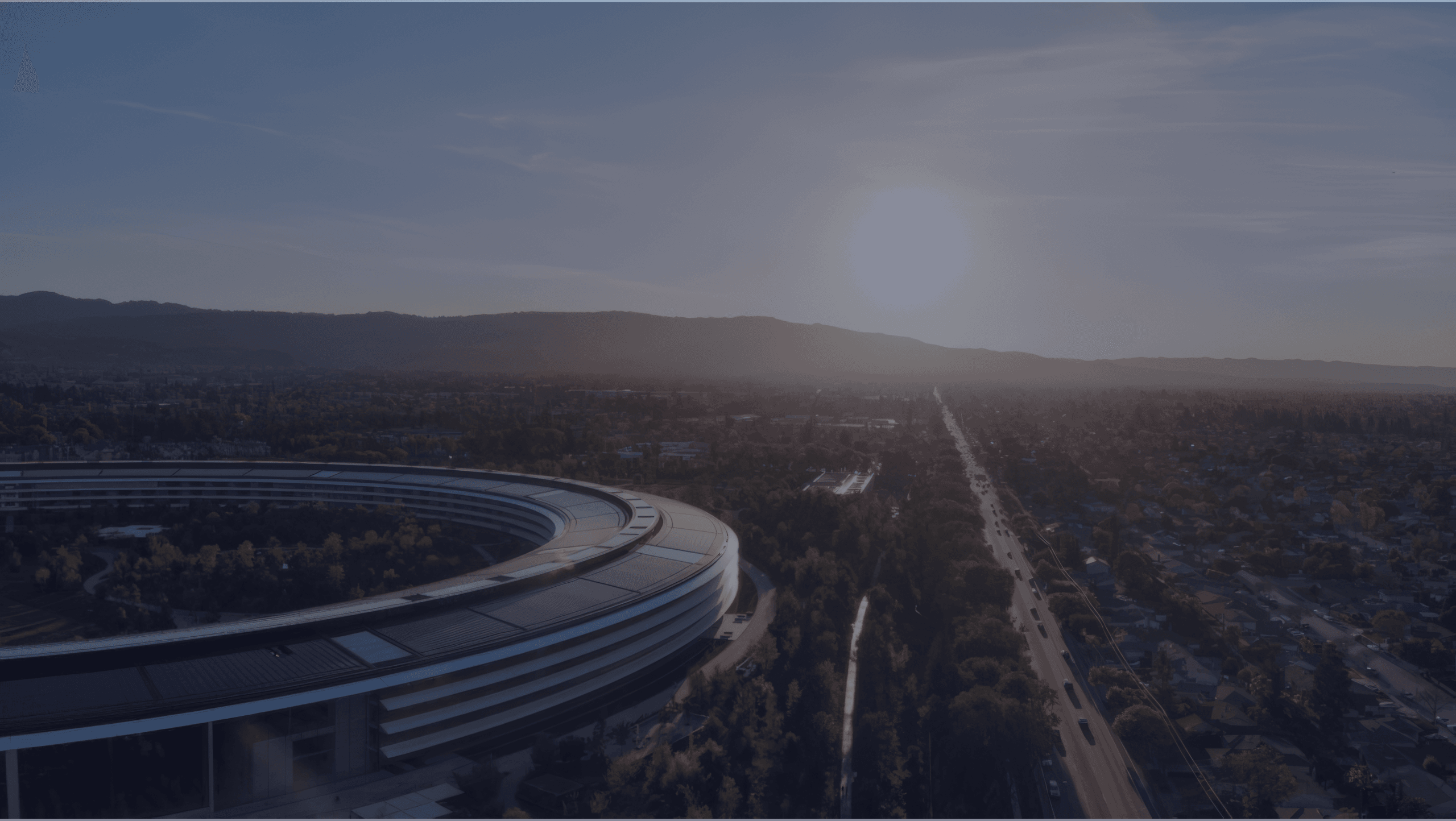 Aerial view of Silicon Valley campus at dusk